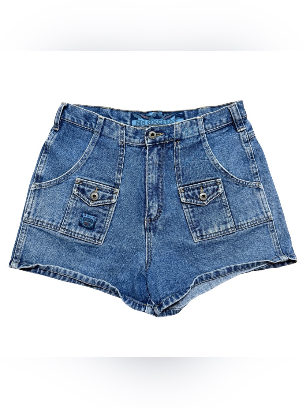 Vintage 90s Women’s No Excuses High Waisted Blue Denim Y2K Shorts Size 12